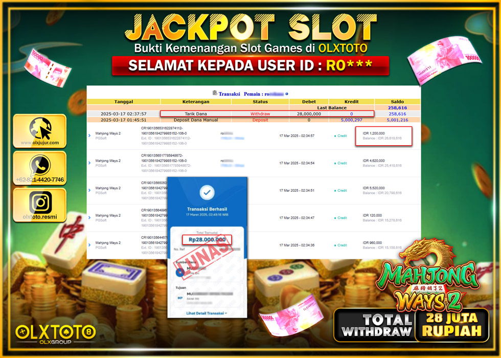 OLXTOTO JACKPOT MAHJONG WAYS 2 Rp.28.000.000.,- LUNAS