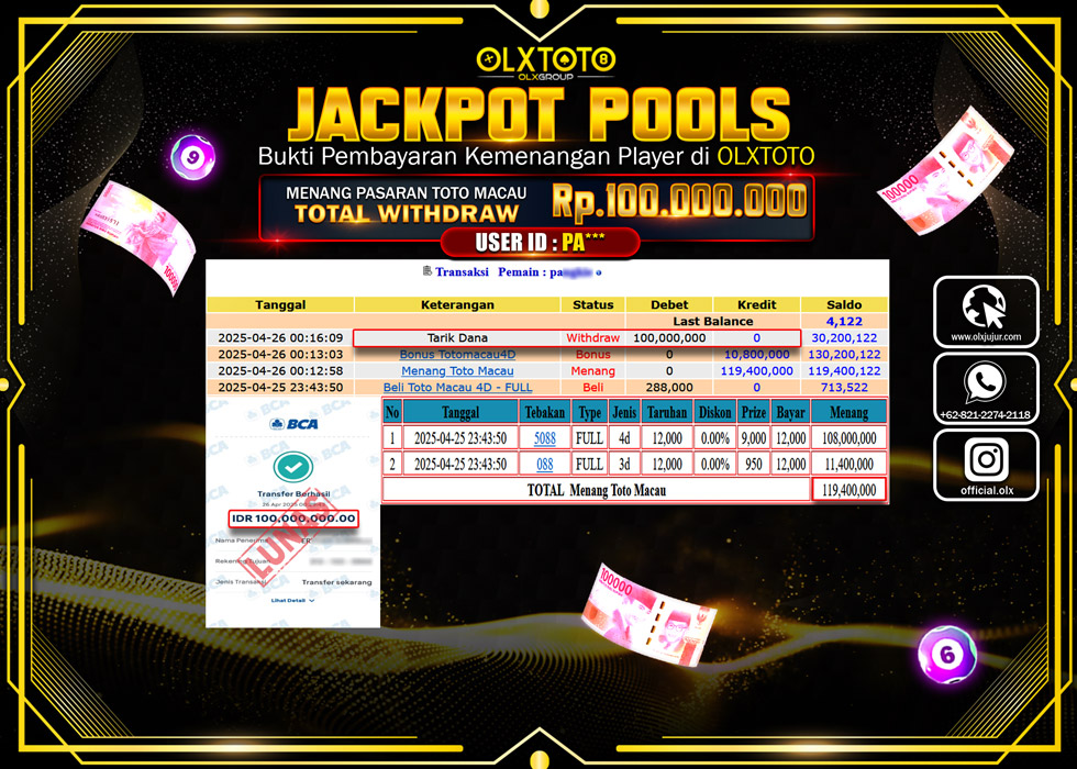 BERLINTOTO JACKPOT TOGEL PASARAN TOTO MACAU Rp.100.000.000.,- LUNAS