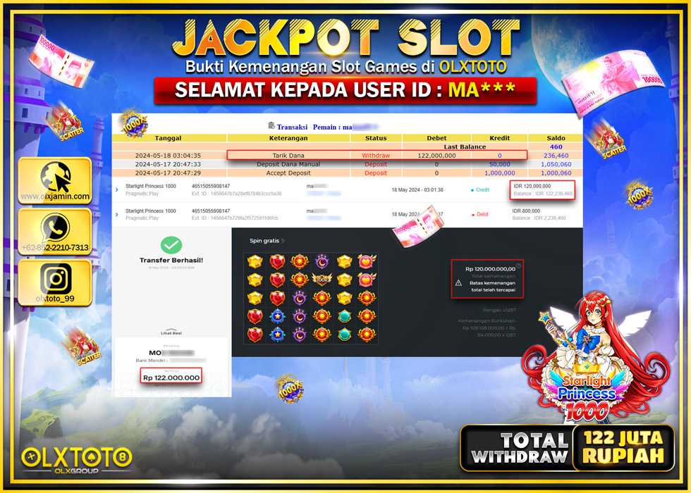 OLXTOTO JACKPOT SLOT STARLIGHT PRINCESS 1000  Rp.122.000.000.,- LUNAS