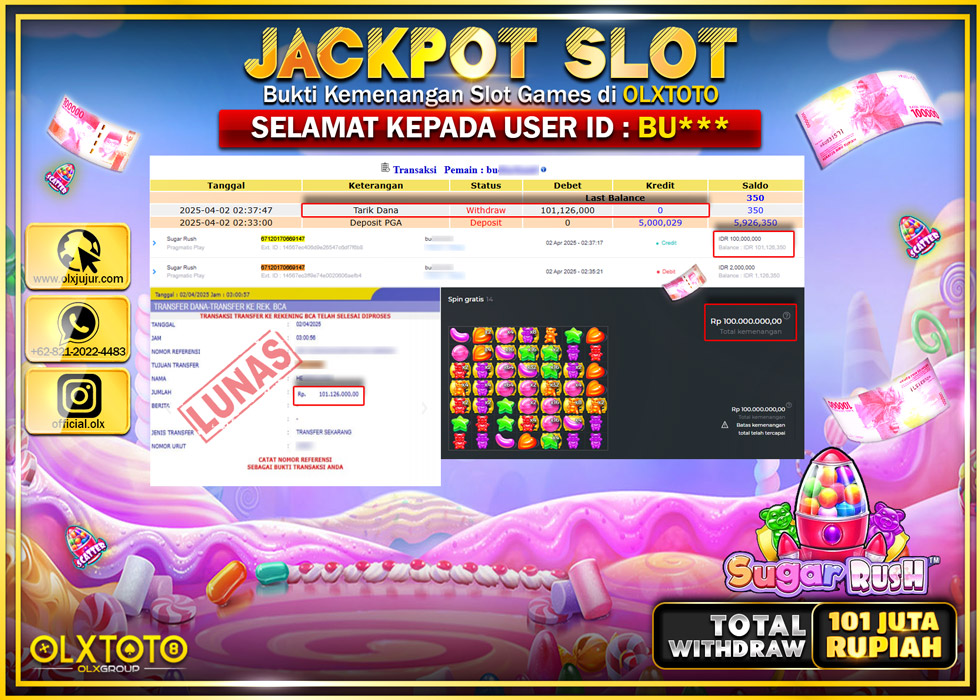 OLXTOTO JACKPOT SLOT SUGAR RUSH Rp101.000.000.,- LUNAS
