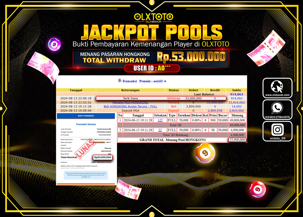 OLXTOTO JACKPOT  TOGEL POOL HONGKONG Rp.53.000.000.,- LUNAS