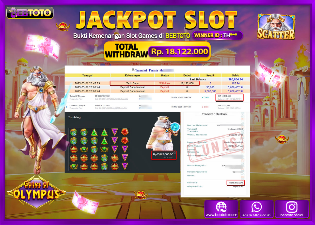 JACKPOT SLOT BEBTOTO GATES OF OLYMPUS Rp.18.122.000.,- LUNAS