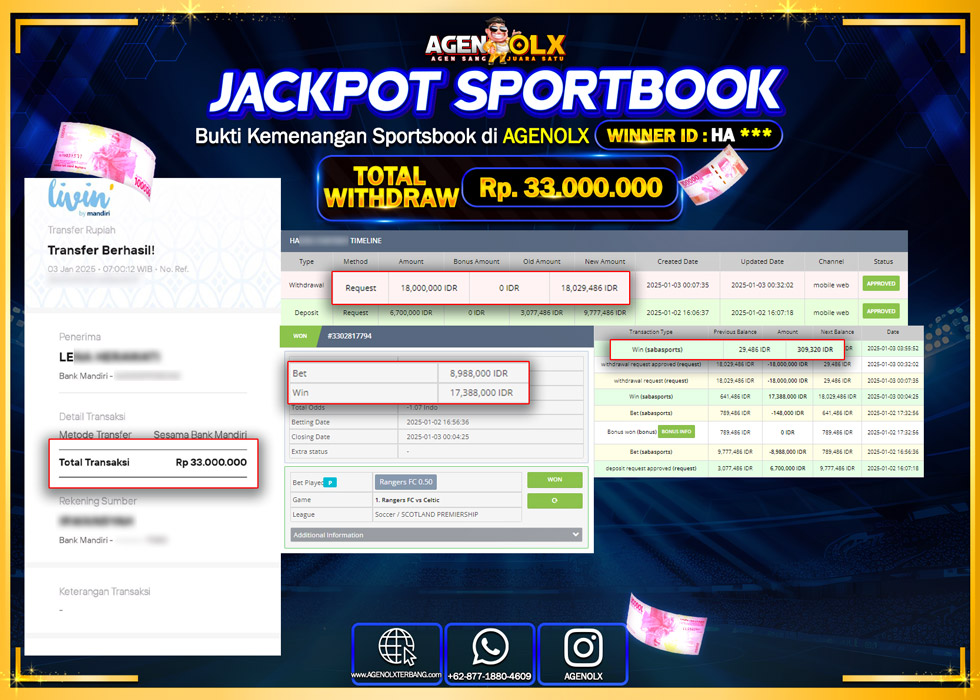 AGENOLX JACKPOT SPORTBOOK Rp 33.000.000,- LUNAS