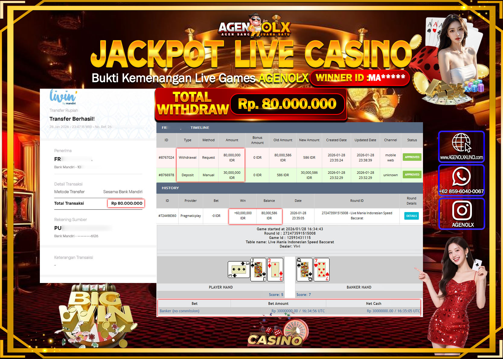 AGENOLX JACKPOT LIVE MANIA INDONESIAN SPEED BACCARAT Rp 80.000.00 - LUNAS