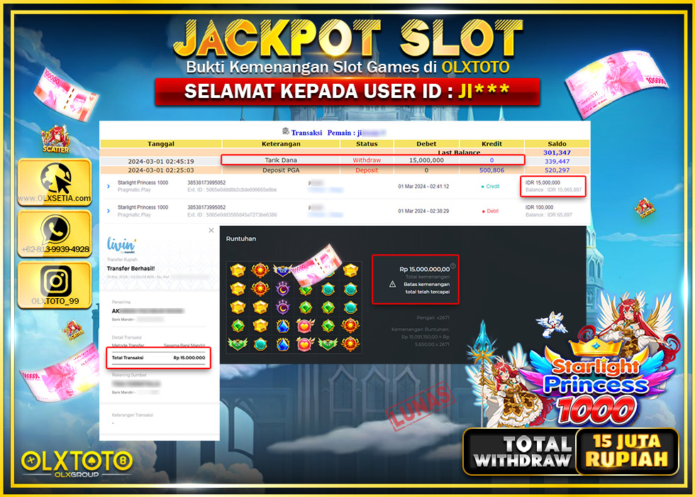 OLXTOTO JACKPOT SLOT STARLIGHT PRINCESS 1000 Rp.15.000.000.,- LUNAS