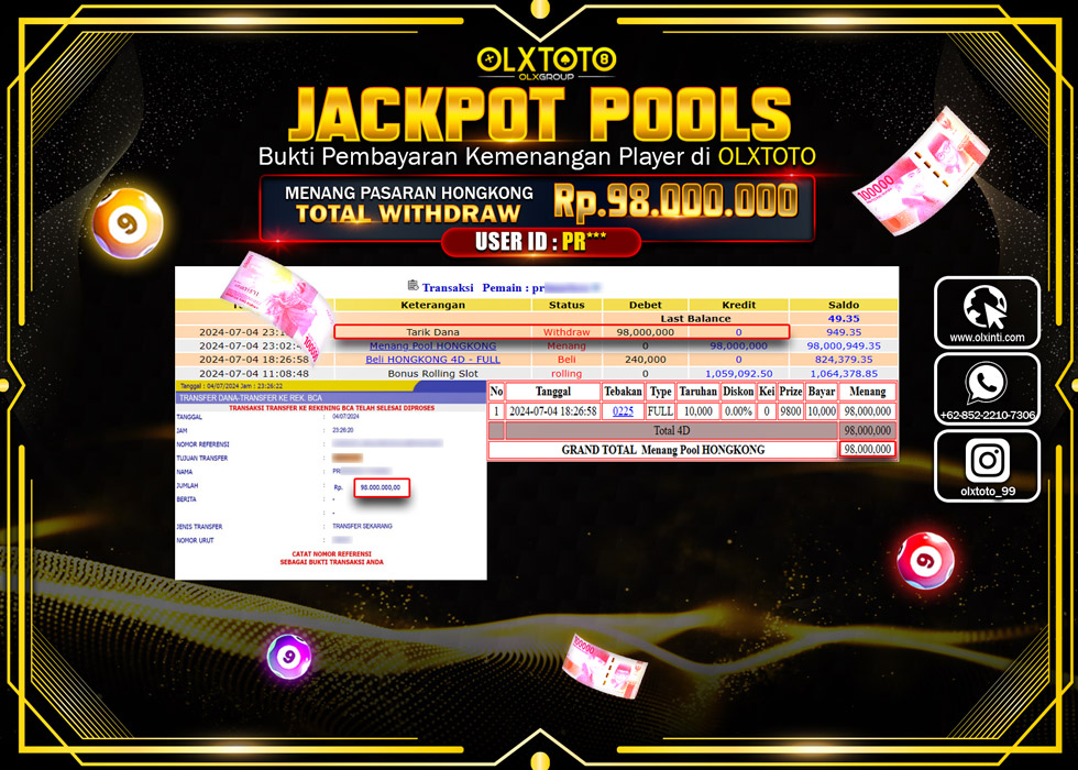 OLXTOTO JACKPOT  TOGEL POOL HONGKONG   Rp.98.000.000.,- LUNAS