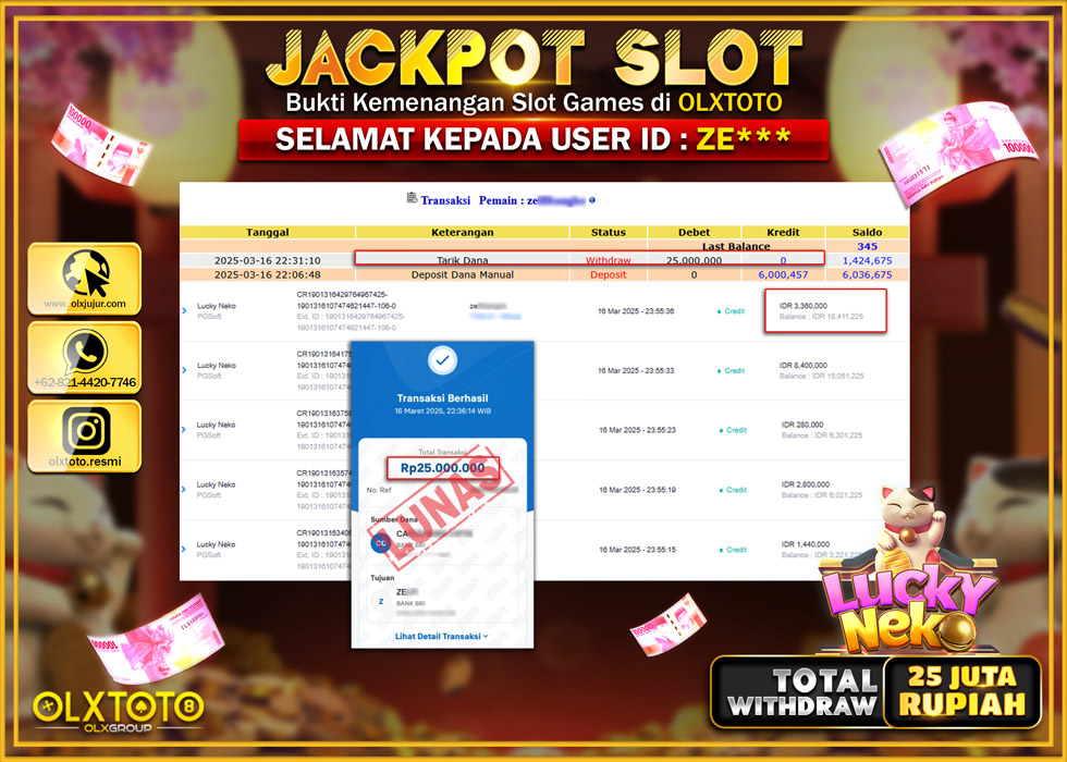 OLXTOTO JACKPOT LUCKY NEKO Rp.25.000.000.,- LUNAS