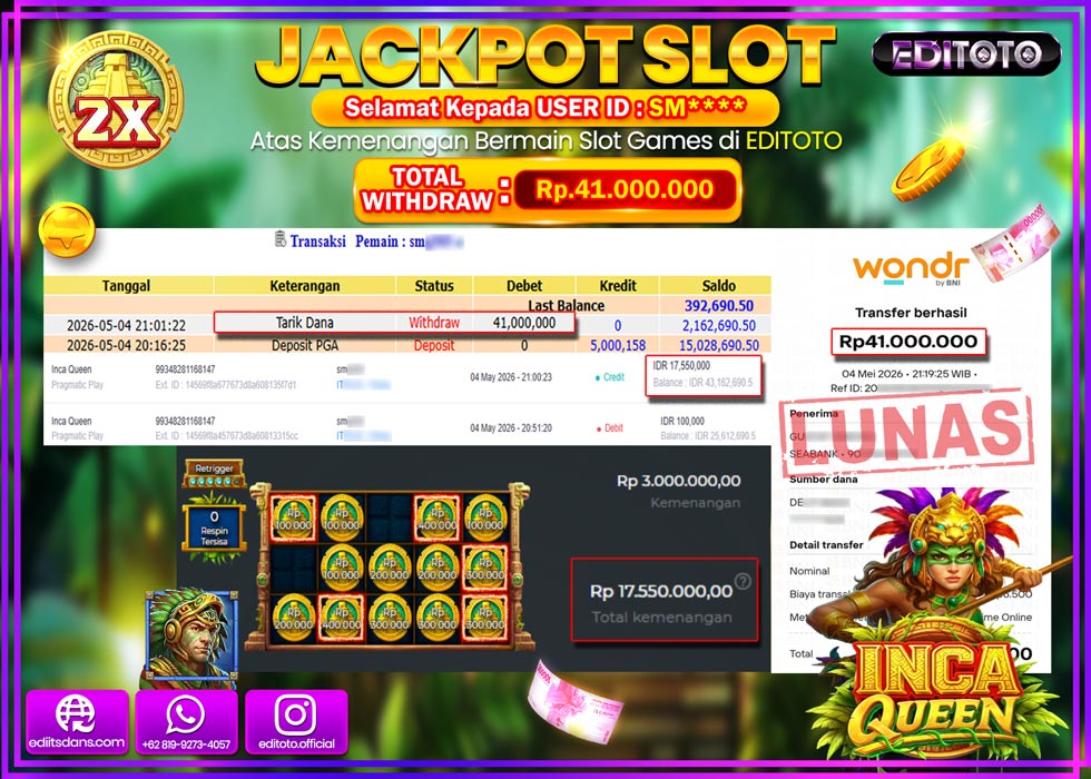JACKPOT EDITOTO SLOT INCA QUEEN  Rp.41.000.000,- LUNAS