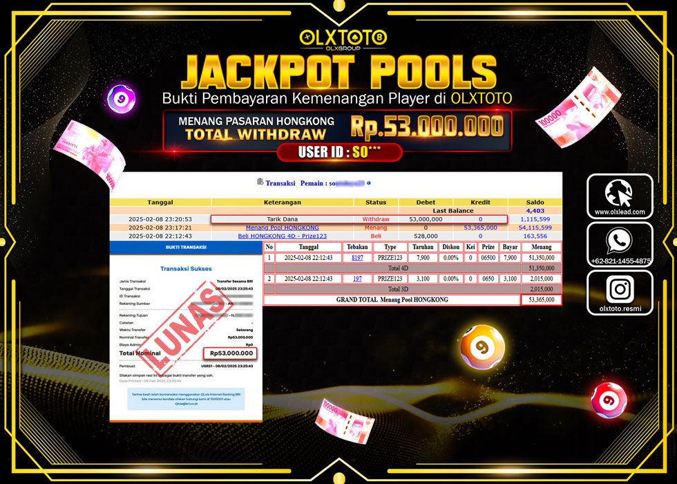 OLXTOTO JACKPOT  TOGEL POOL  HONGKONG Rp.53.000.000.,- LUNAS