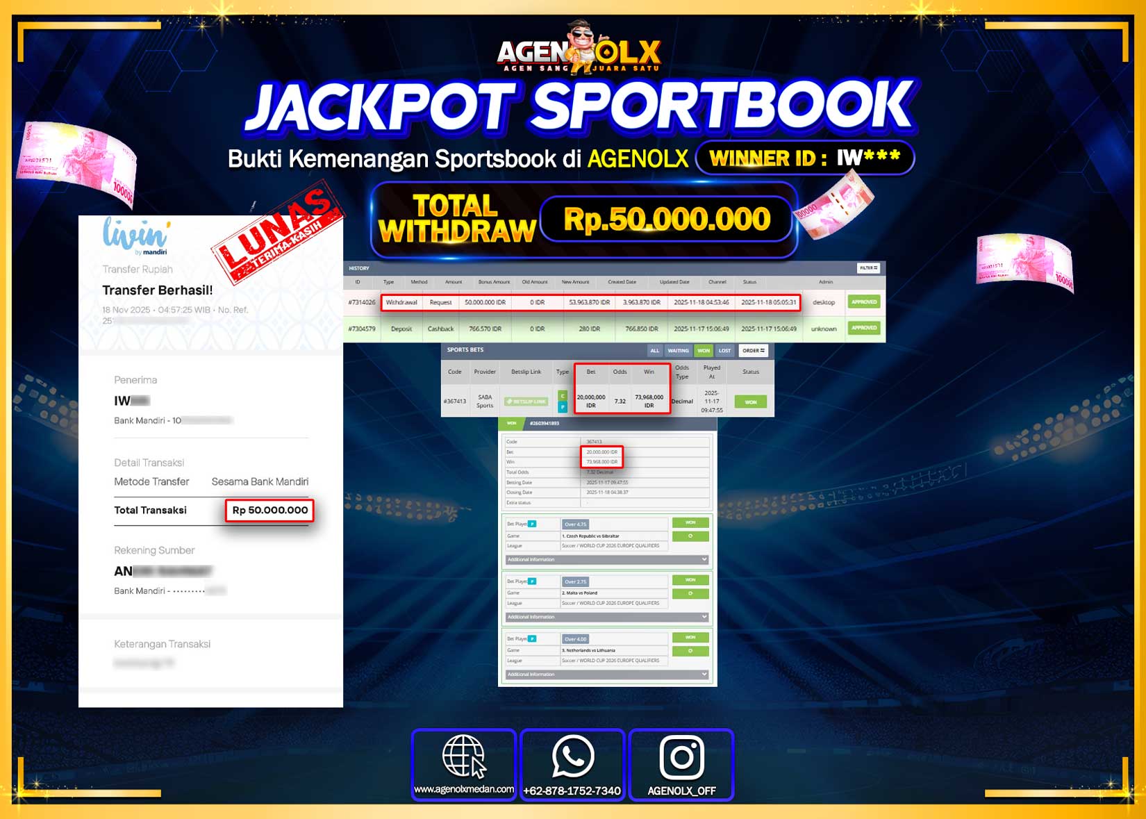 AGENOLX JACKPOT SPORTBOOK Rp 50,000,000,- LUNAS