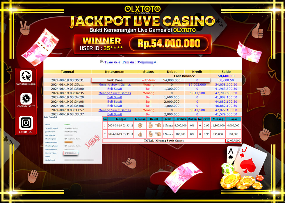 OLXTOTO JACKPOT  LIVE GAMES SUWIT Rp.54.000.000.,- LUNAS