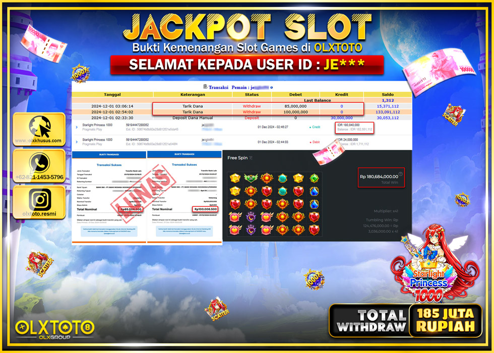OLXTOTO JACKPOT  SLOT STARLIGHT PRINCESS 1000  Rp.185.000.000.,- LUNAS