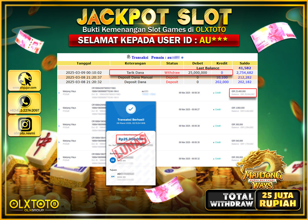 OLXTOTO JACKPOT MAHJONG WAYS Rp.25.000.000.,- LUNAS