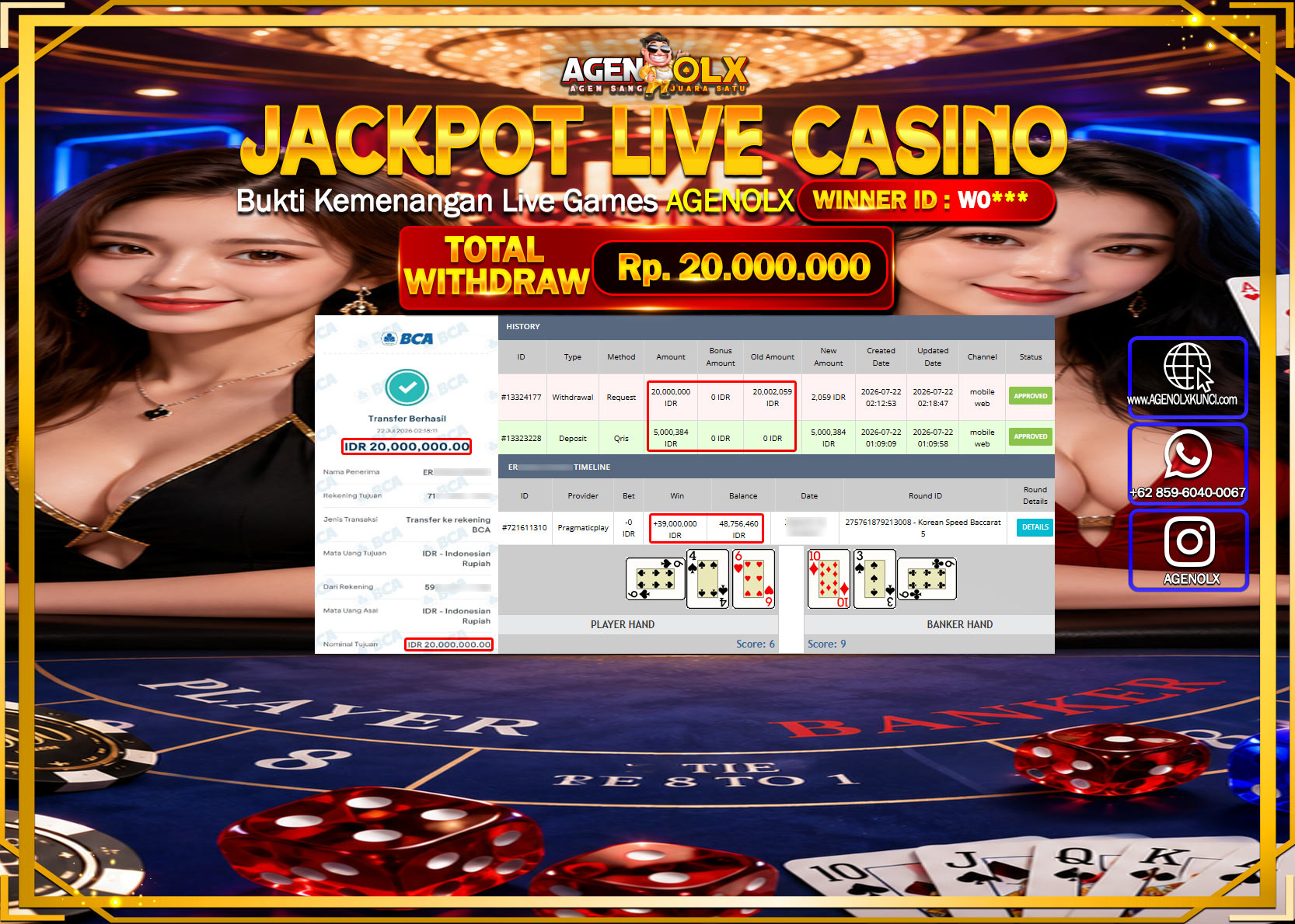 AGENOLX JACKPOT LIVE CASSINO KOREAN SPEED BACCARAT 5  Rp  20.000.000 -LUNAS