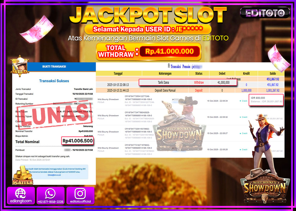 JACKPOT EDITOTO SLOT WILD BOUNTY SHOWDOWN Rp.41.000.000,- LUNAS 