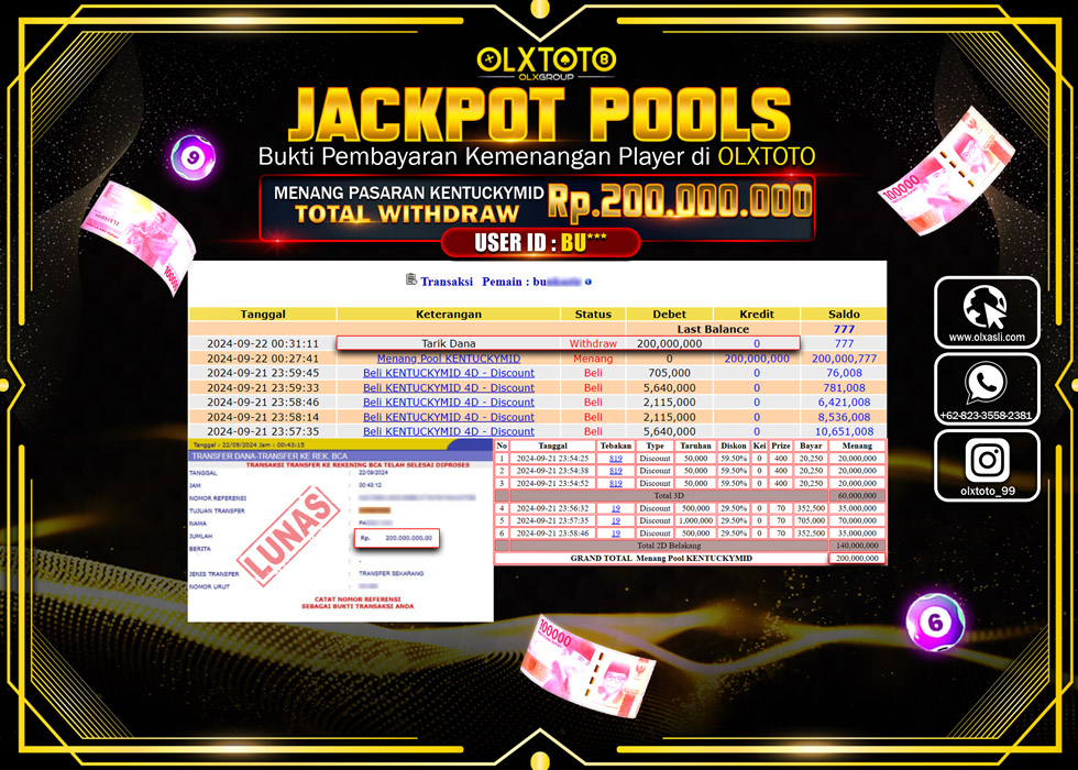 OLXTOTO JACKPOT  TOGEL POOL KENTUCKYMID Rp.200.000.000.,- LUNAS