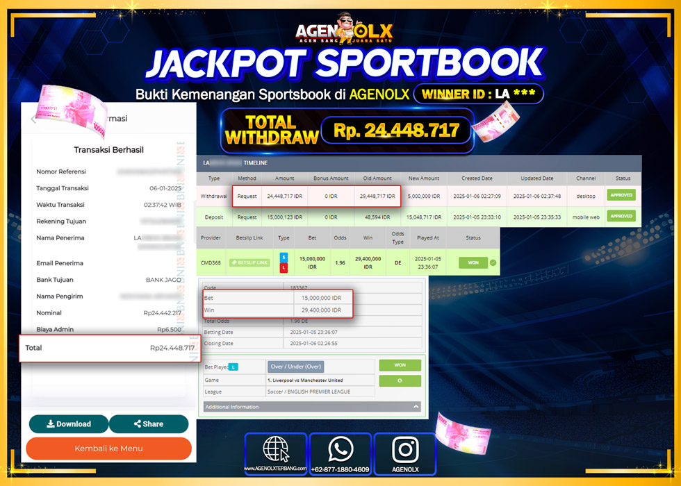 AGENOLX JACKPOT SPORTBOOK Rp 24.448.717,- LUNAS