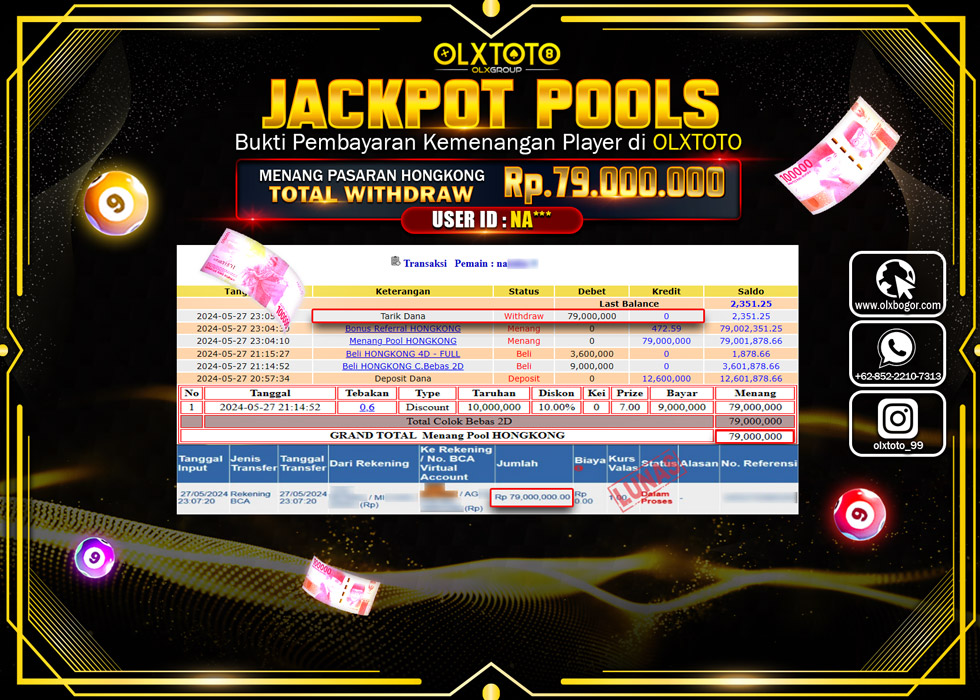 OLXTOTO JACKPOT TOGEL POOL HONGKONG  Rp.79.000.000.,- LUNAS