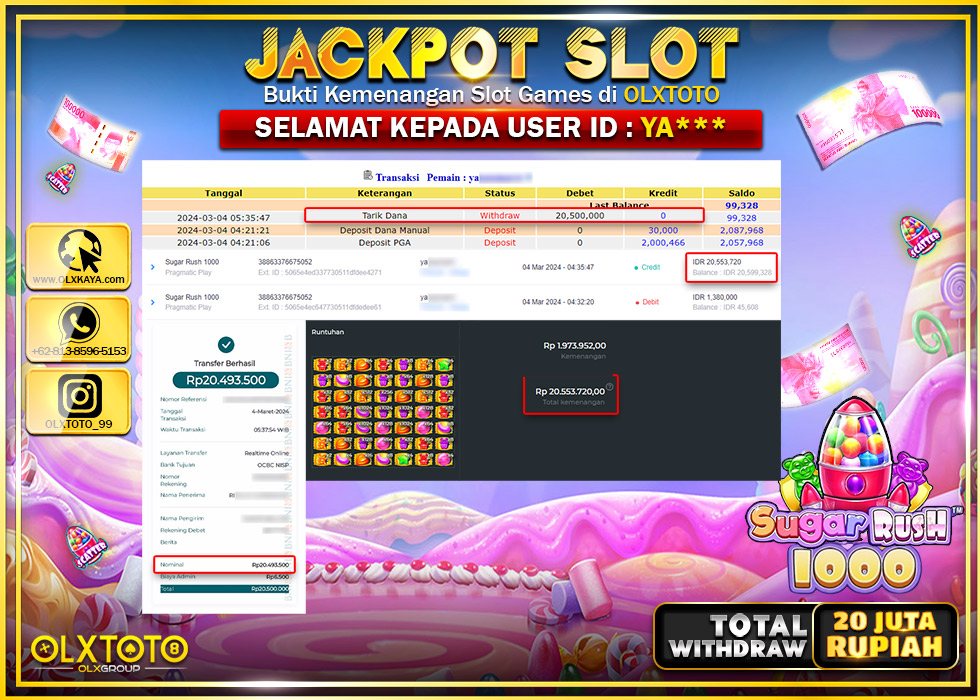 OLXTOTO JACKPOT SLOT SUGAR RUSH 1000 Rp.20.000.000.,- LUNAS