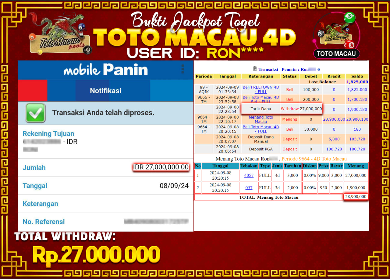 JACKPOT POOL PASARAN TOTO MACAU Rp.27.000.000.,- LUNAS