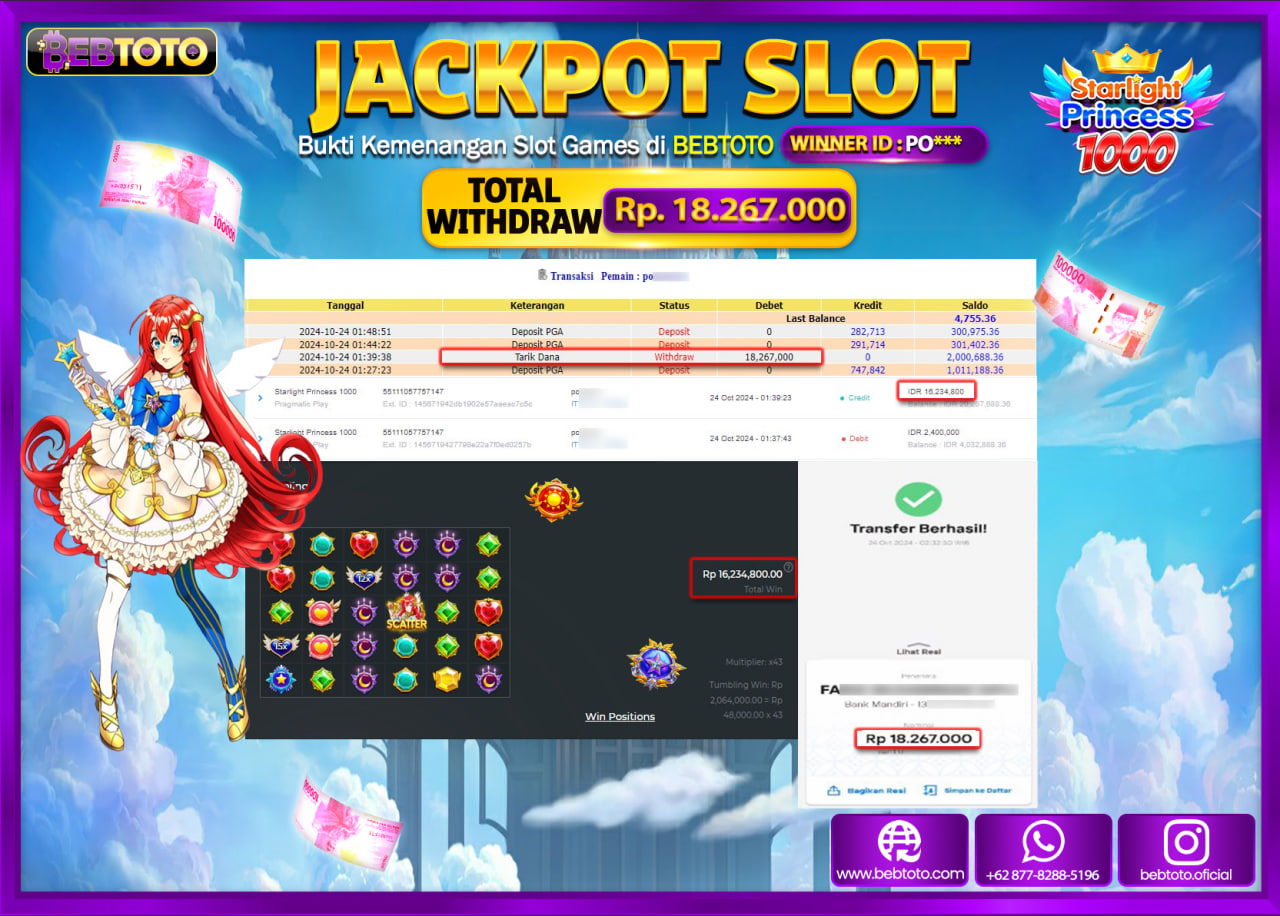 JACKPOT SLOT BEBTOTO STARLIGHT PRINCESS 1000 Rp.18.267.000.,- LUNAS