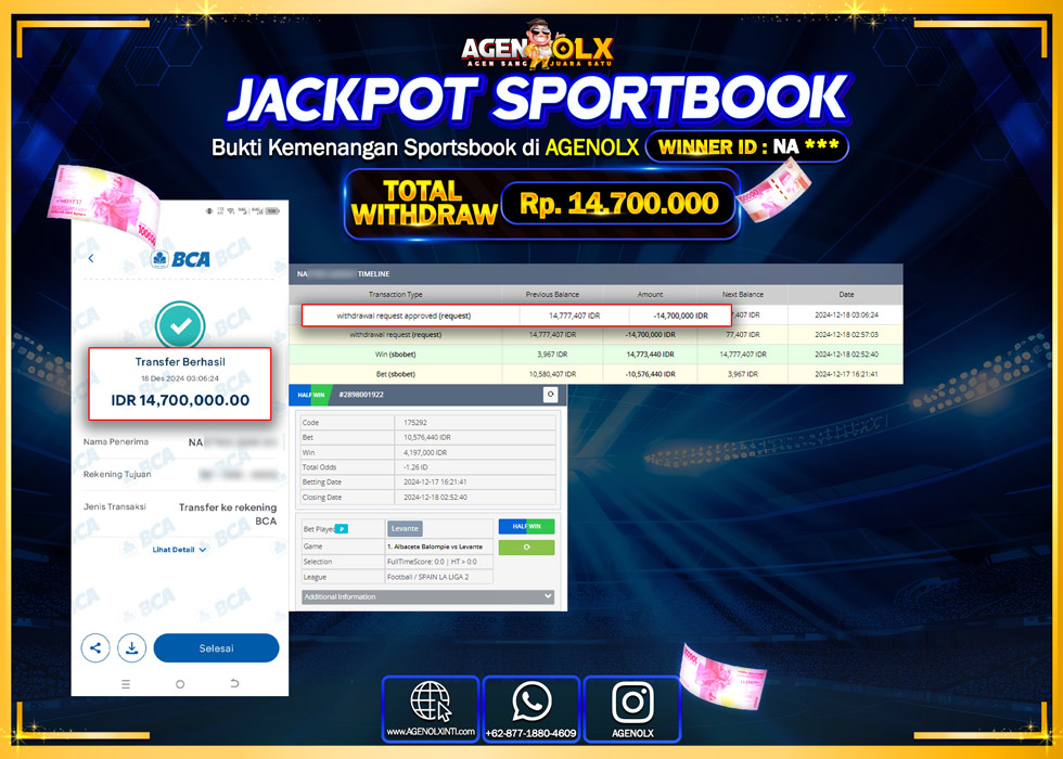 AGENOLX JACKPOT SPOORTBOOK Rp 14.700.000,- LUNAS