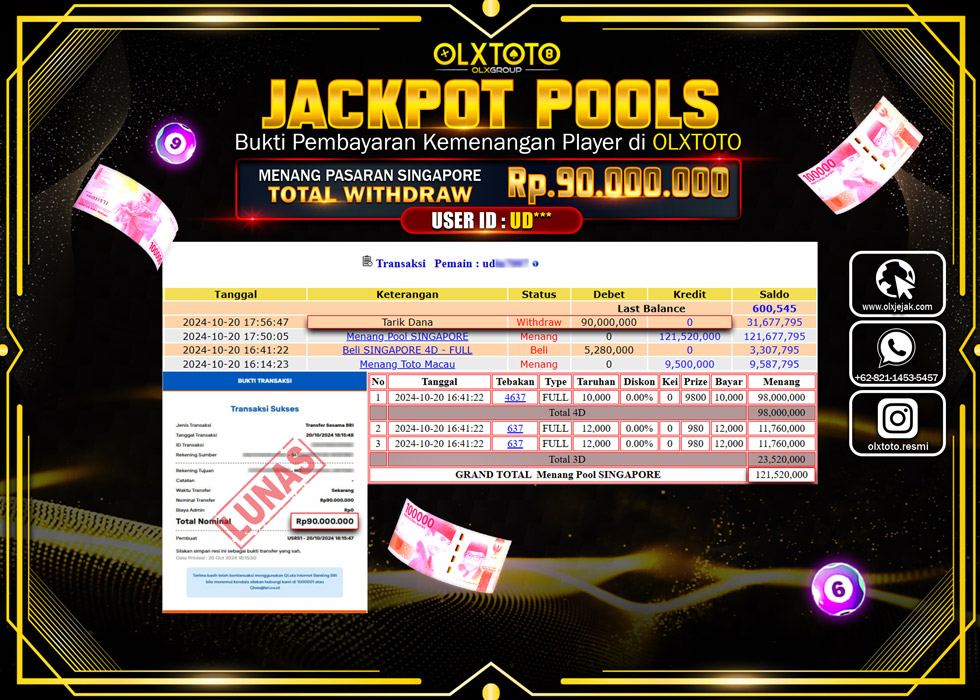 OLXTOTO JACKPOT  TOGEL POOL SINGAPORE Rp.90.000.000.,- LUNAS