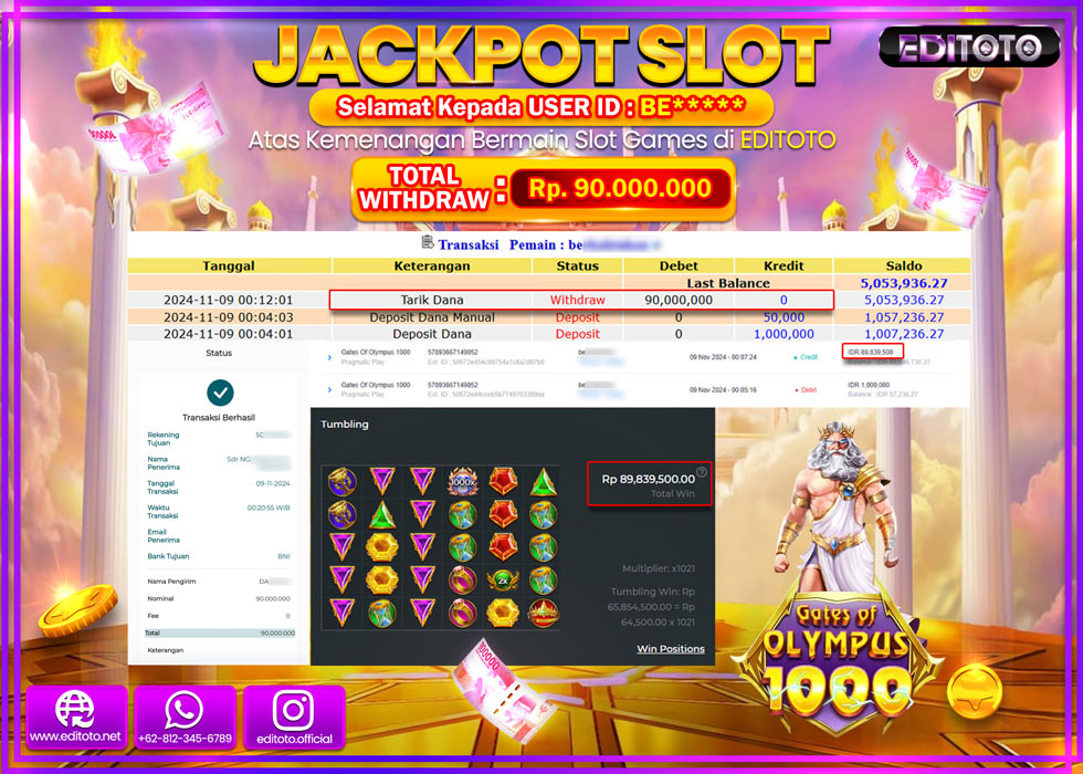 JACKPOT SLOT GATES OF OLYMPUS 1000 Rp.90.000.000.,- LUNAS