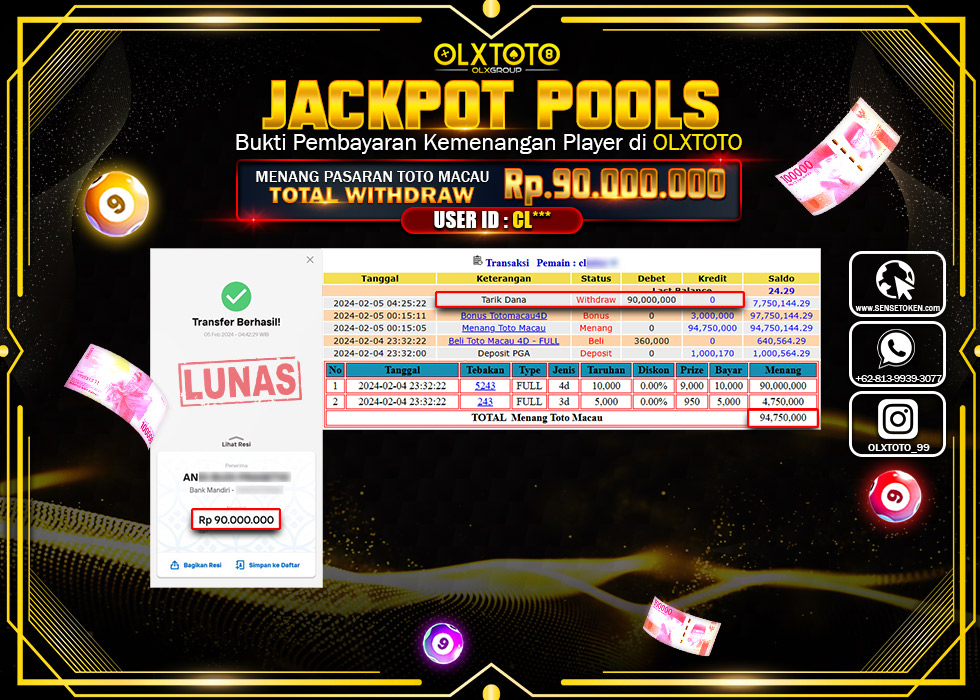 OLXTOTO JACKPOT TOGEL TOTO MACAU Rp.90.000.000.,- LUNAS