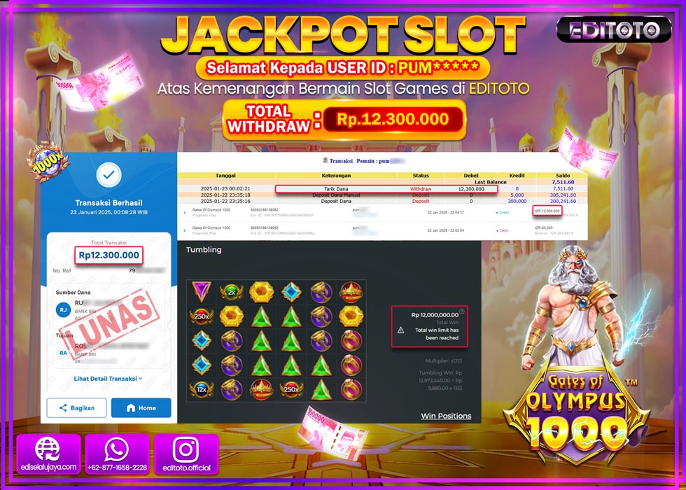 JACKPOT SLOT GATES OF OLYMPUS 1000  Rp.12.300.000.,- LUNAS
