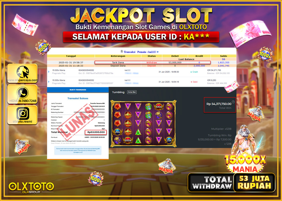 OLXTOTO JACKPOT  SLOT 15.000x MANIA  Rp.53.000.000.,- LUNAS