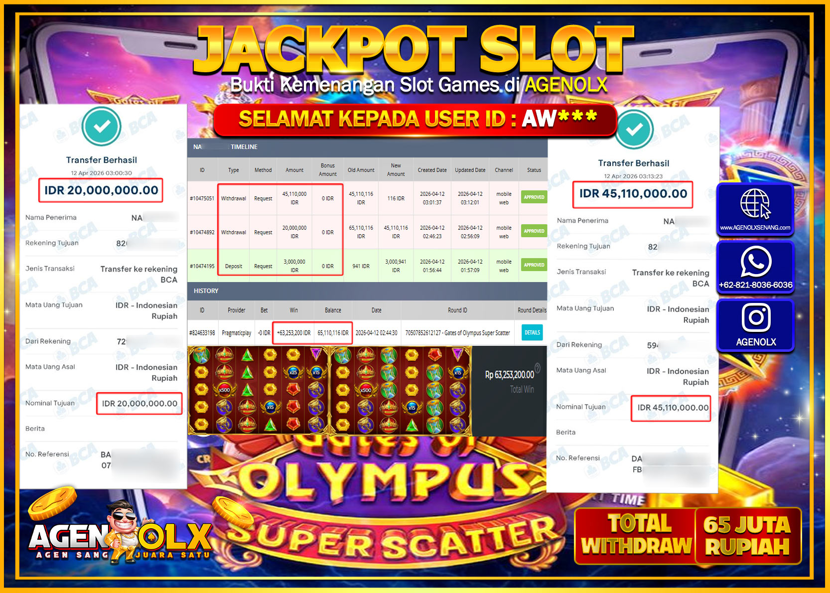 AGENOLX JACKPOT SLOT GATES OF OLYMPUS SUPER SCATTER Rp 65.110.000 - LUNAS