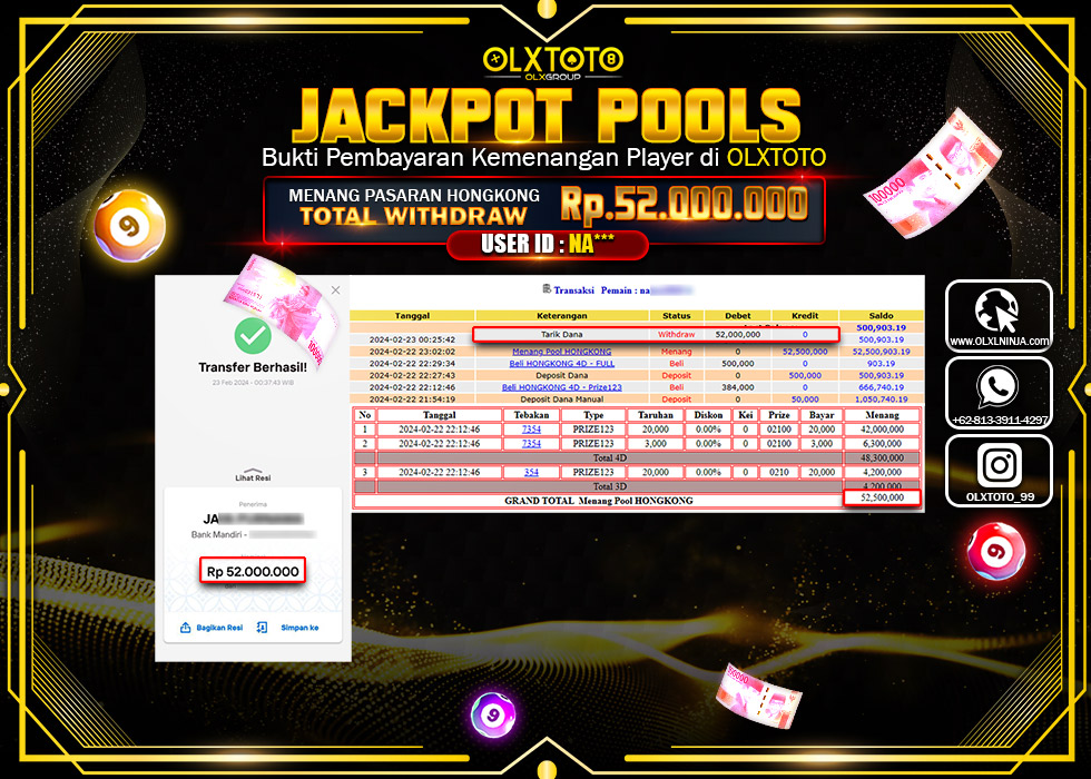 OLXTOTO JACKPOT TOGEL PASARAN HONGKONG Rp.52.000.000.,- LUNAS