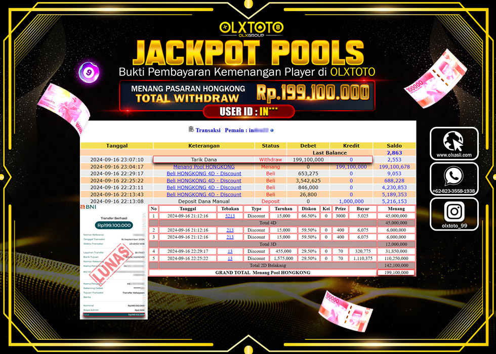 OLXTOTO JACKPOT  TOGEL POOL HONGKONG Rp.199.100.000.,- LUNAS