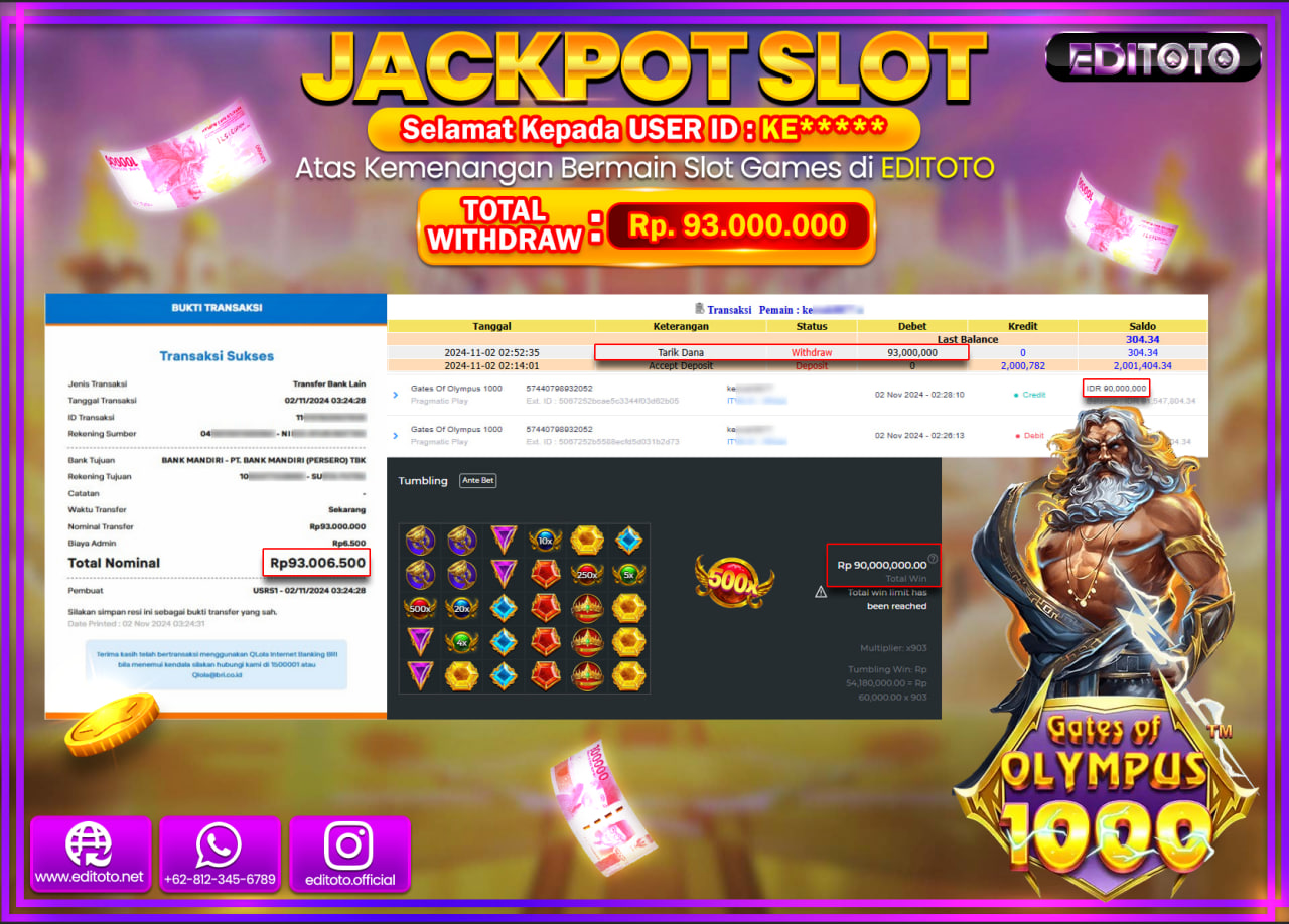 JACKPOT SLOT Gates Of Olympus 1000 Rp.93.000.000.,- LUNAS