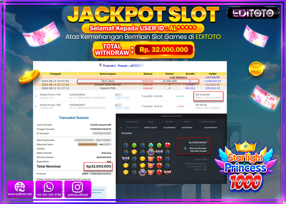 JACKPOT SLOT STARLIGHT PRINCESS 1000 Rp.32.000.000.,- LUNAS