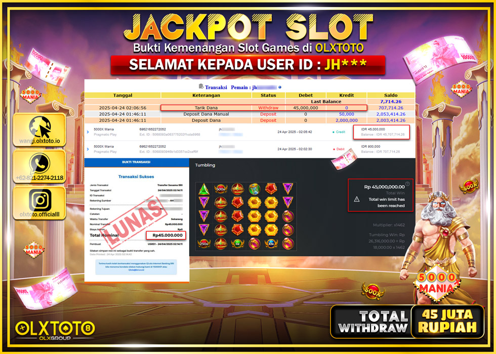 BINTANGSLOT77 JACKPOT SLOT 5000X MANIA  Rp.45.000.000.,- LUNAS