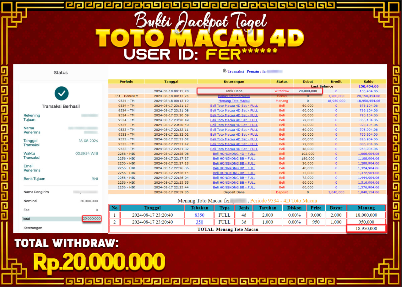 JACKPOT POOL PASARAN TOTO MACAU Rp.20.000.000.,- LUNAS