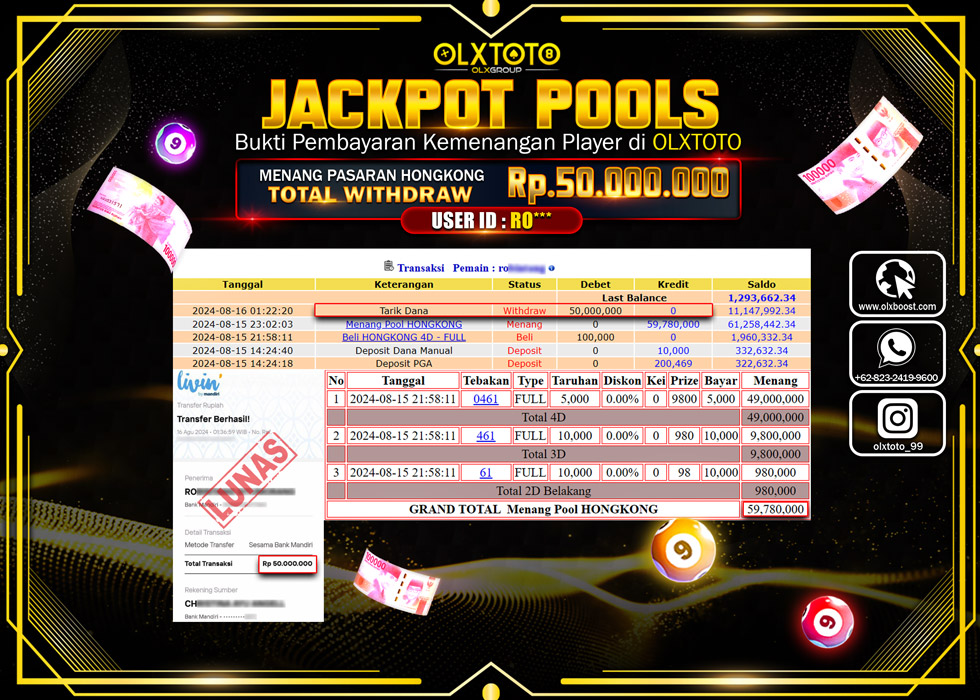 OLXTOTO JACKPOT  TOGEL POOL HONGKONG Rp.50.000.000.,- LUNAS