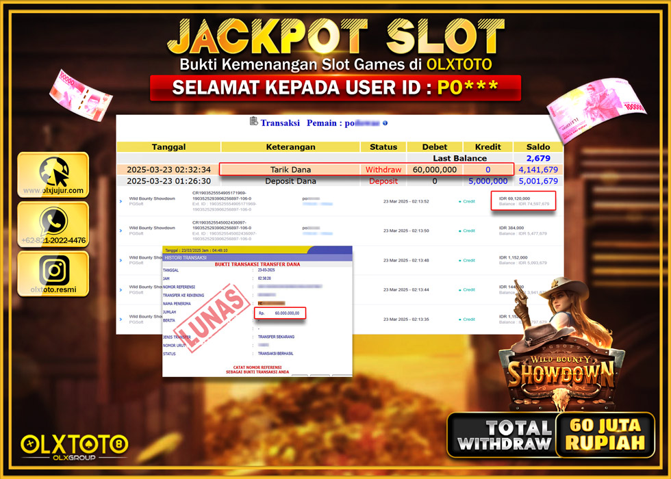 OLXTOTO JACKPOT WILD BOUNTY SHOWDOWN Rp.60.000.000.,- LUNAS