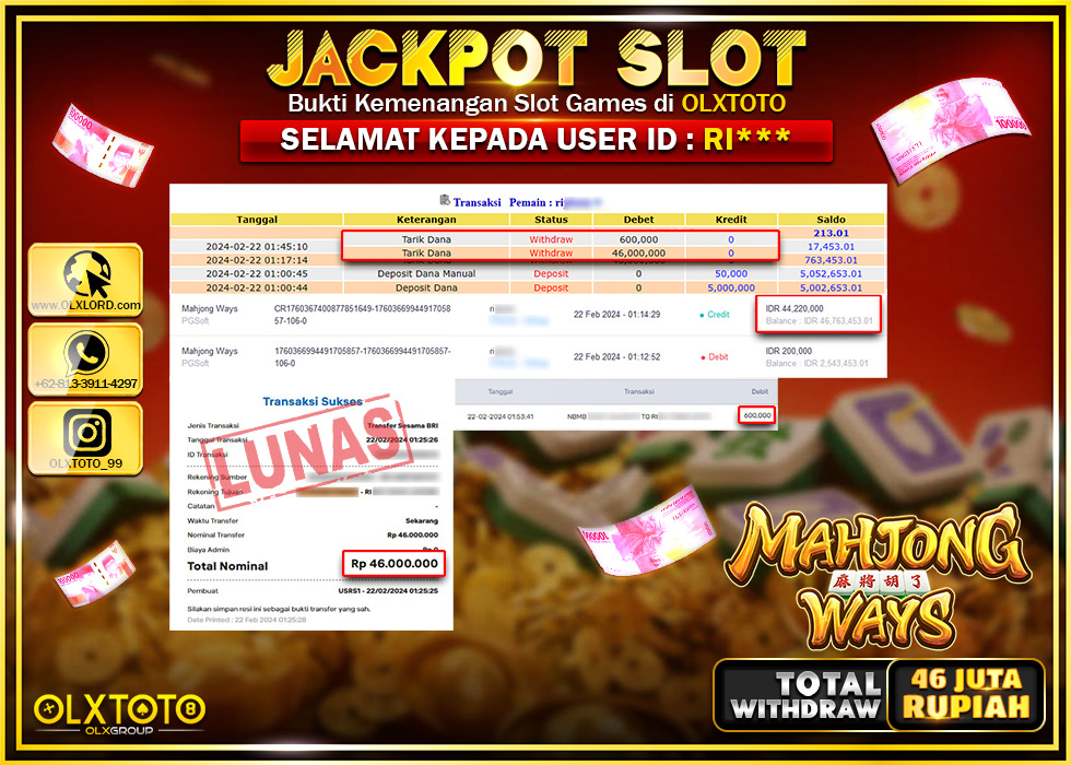 OLXTOTO JACKPOT SLOT MAHJONG WAYS Rp.46.600.000.,- LUNAS