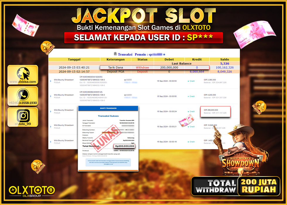OLXTOTO JACKPOT  SLOT WILD BOUNTY SHOWDOWN Rp.200.000.000.,- LUNAS