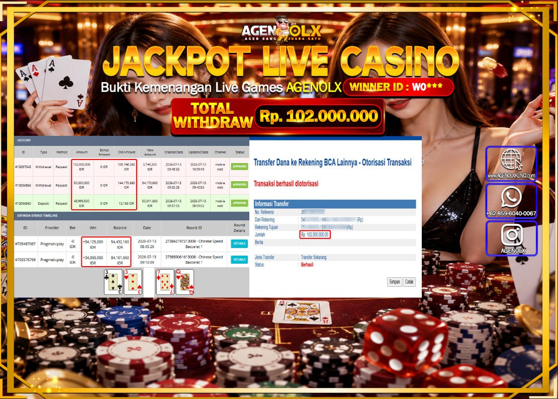 AGENOLX JACKPOT LIVE CASINO CHINEESE SPEED BACCARAT  1  Rp  102.000.000-LUNAS