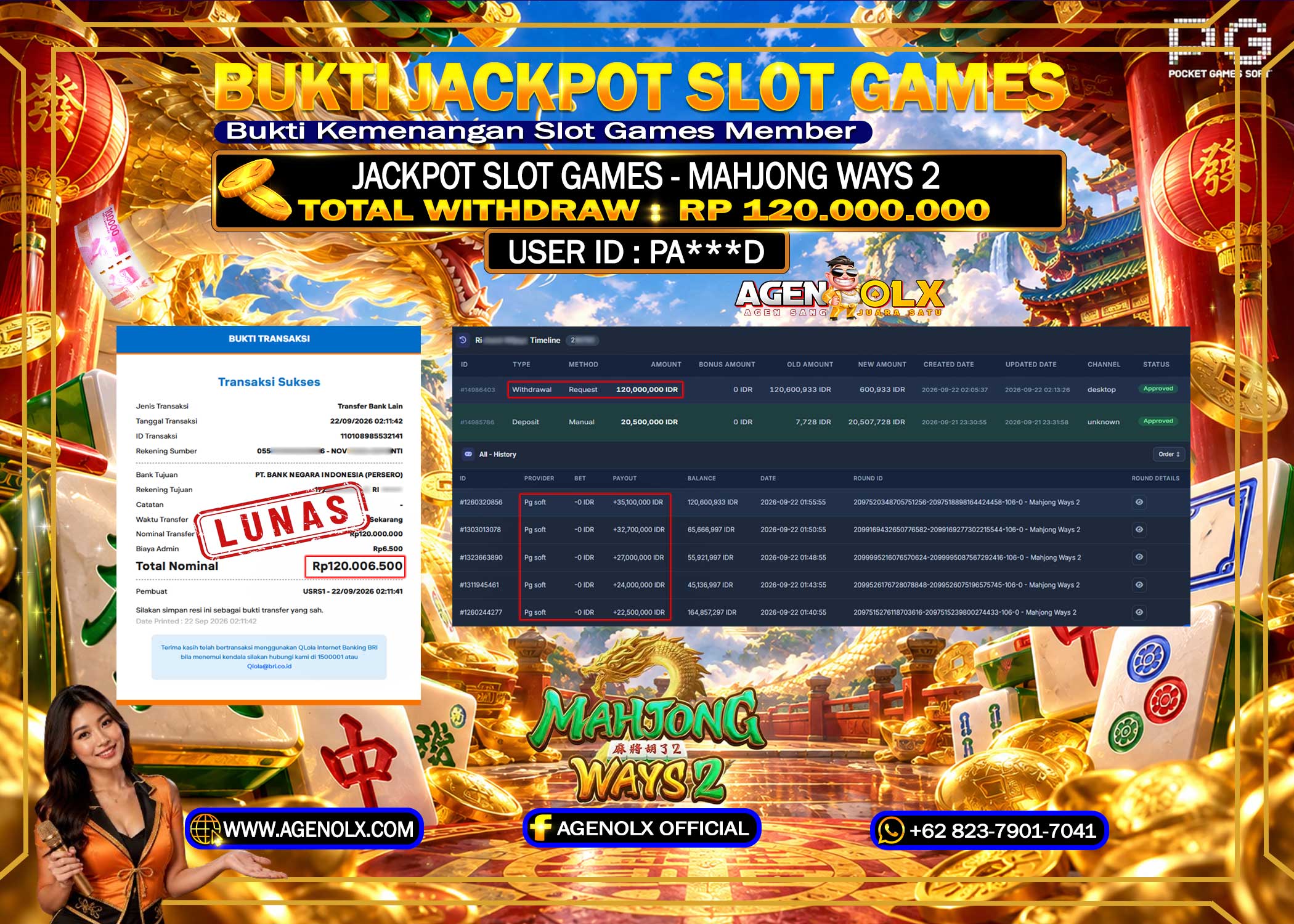 AGENOLX JACKPOT SLOT MAHJONG WAYS (2)   RP 120.000.000 - LUNAS