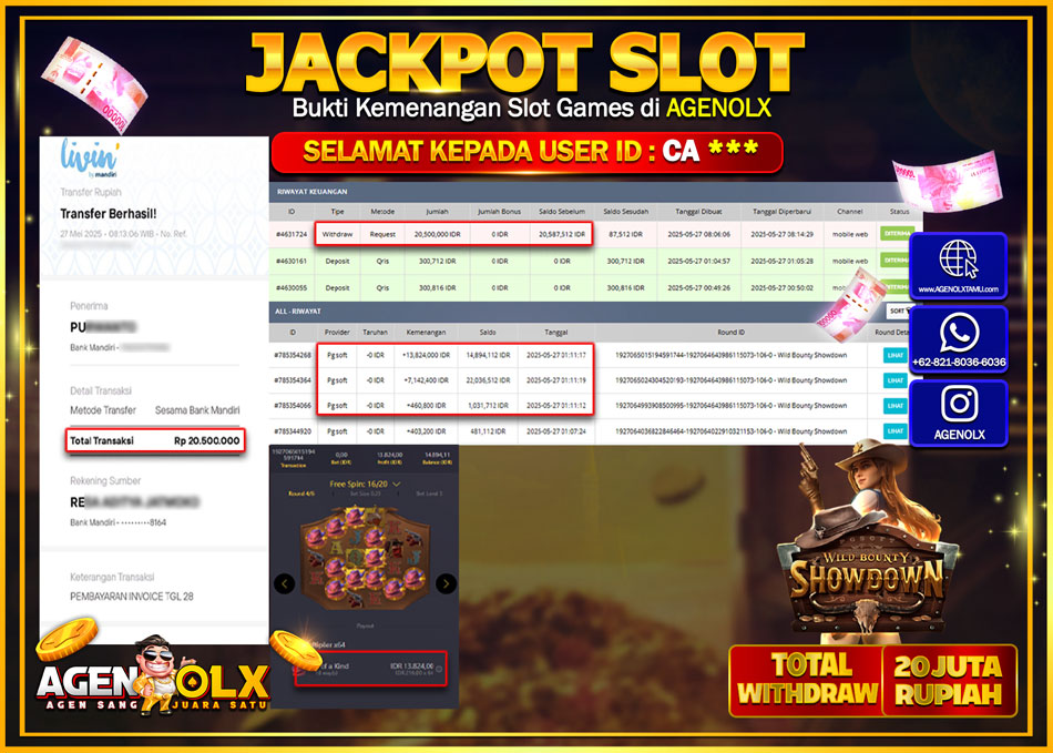 AGENOLX JACKPOT SLOT WILD BOUNTY SHOWDOWN Rp 20.500.000,- LUNAS