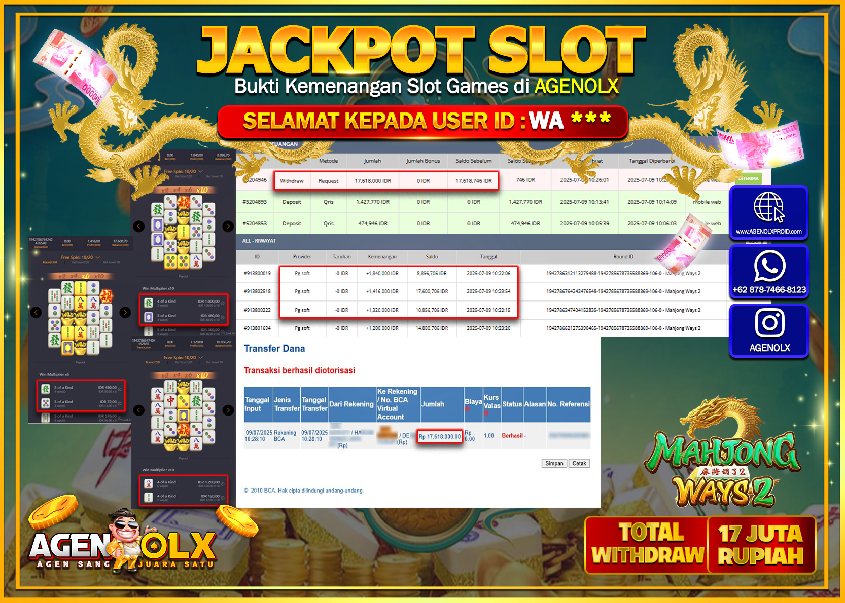 AGENOLX JACKPOT  SLOT MAHJONG WAYS  2  Rp 17.618.000,- LUNAS