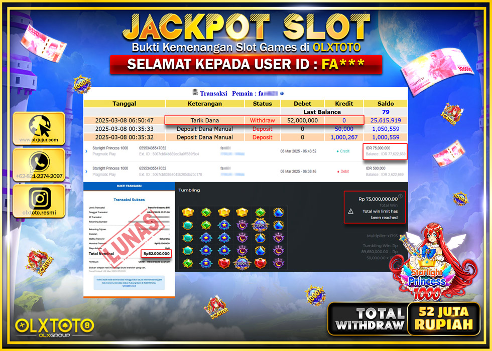 OLXTOTO JACKPOT STARLIGHT PRINCESS 1000 Rp.52.000.000.,- LUNAS