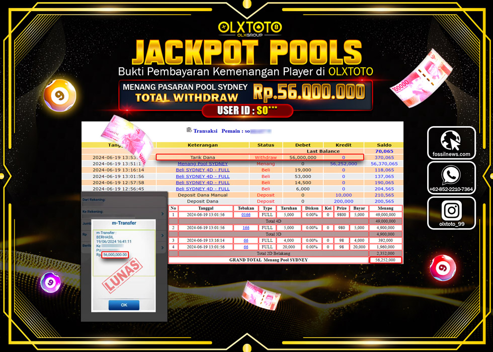 OLXTOTO JACKPOT TOGEL POOL SYDNEY   Rp.56.000.000.,- LUNAS