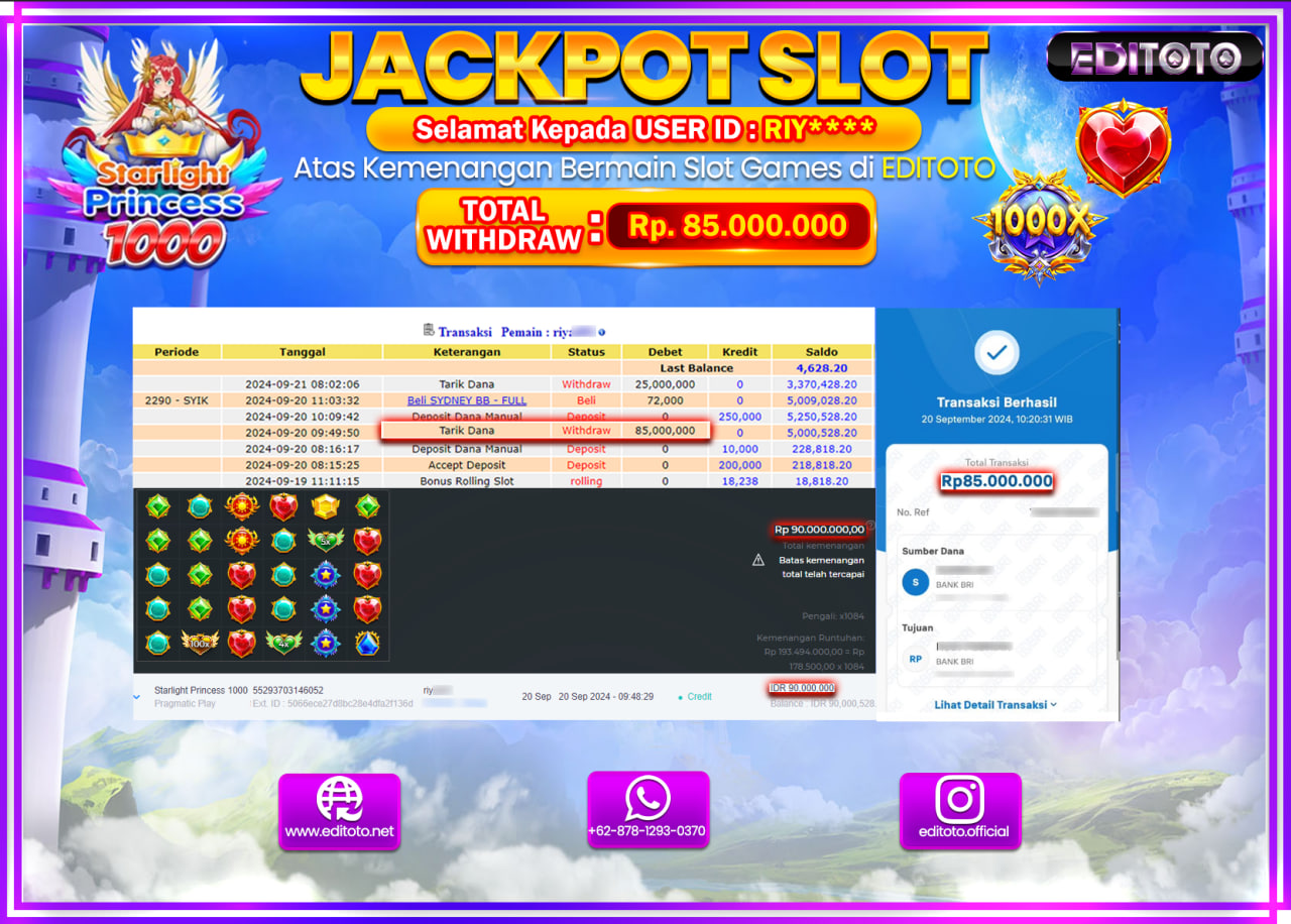 JACKPOT SLOT STARLIGHT PRINCESS 1000   Rp.85.000.000.,- LUNAS
