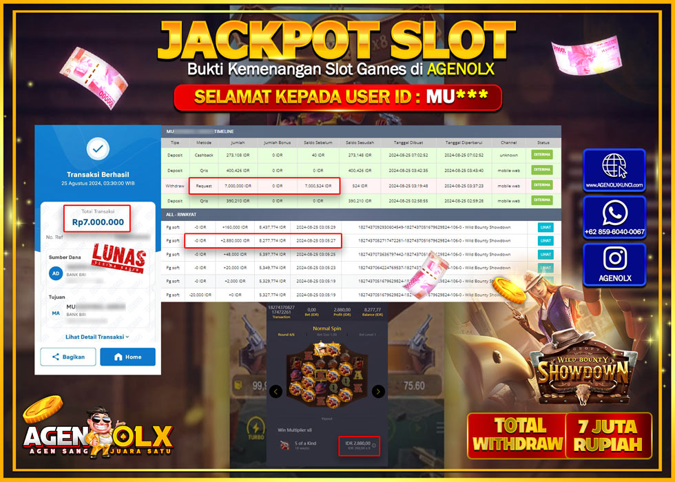 AGENOLX JACKPOT SLOT WILD BOUNTY SHOWDOWN Rp.7.000.000,- LUNAS